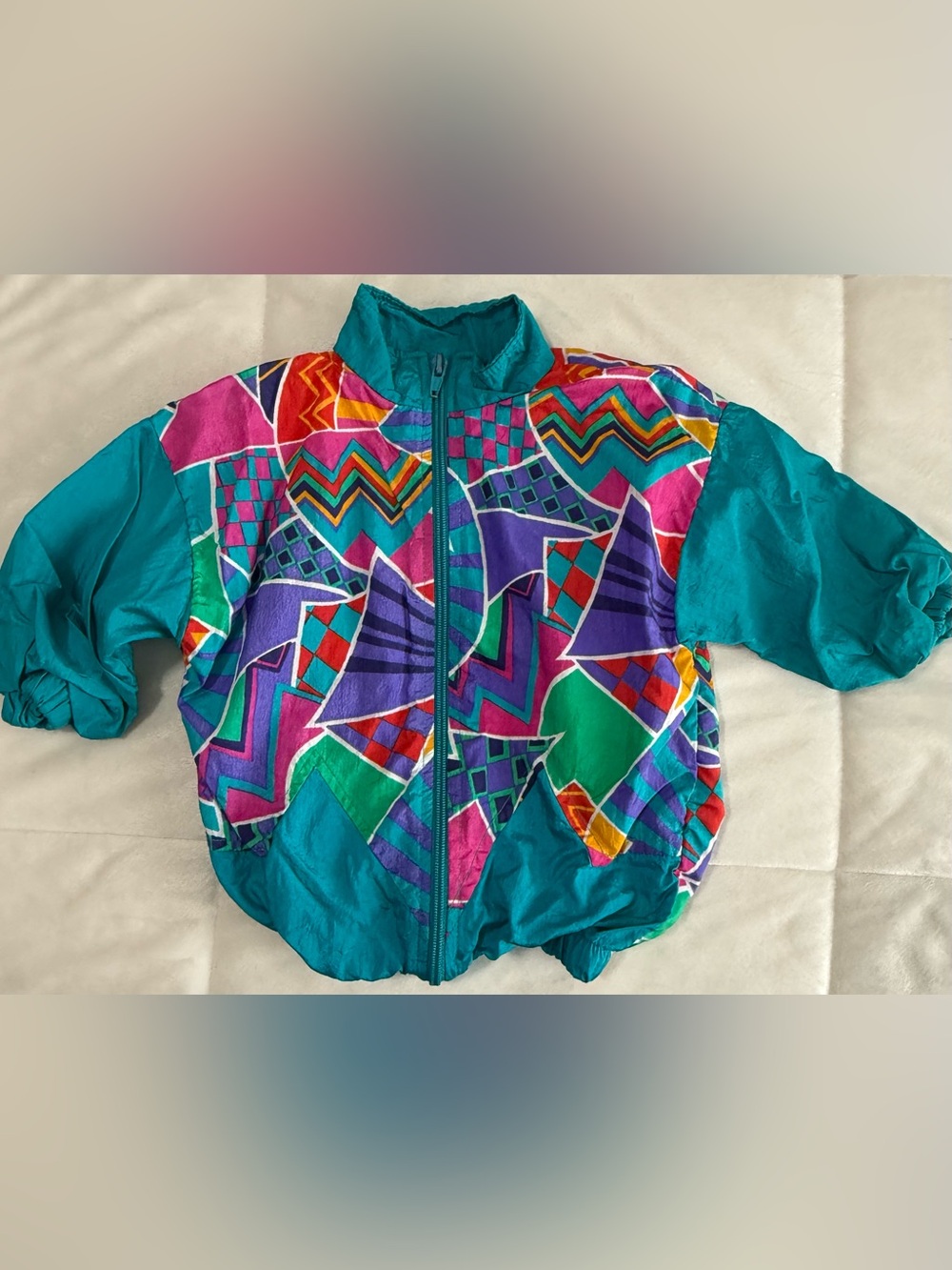Vintage 90s The Cuddle Club Baby Windbreaker Jacket 12M Colorblock Geometric